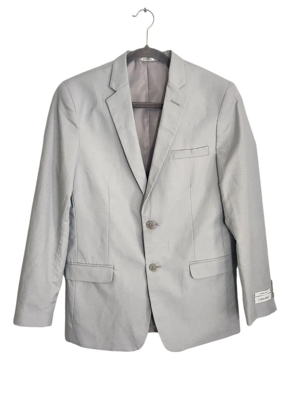 Calvin Klein Light Gray Textured Linen Blend Blazer Size 18 Regular